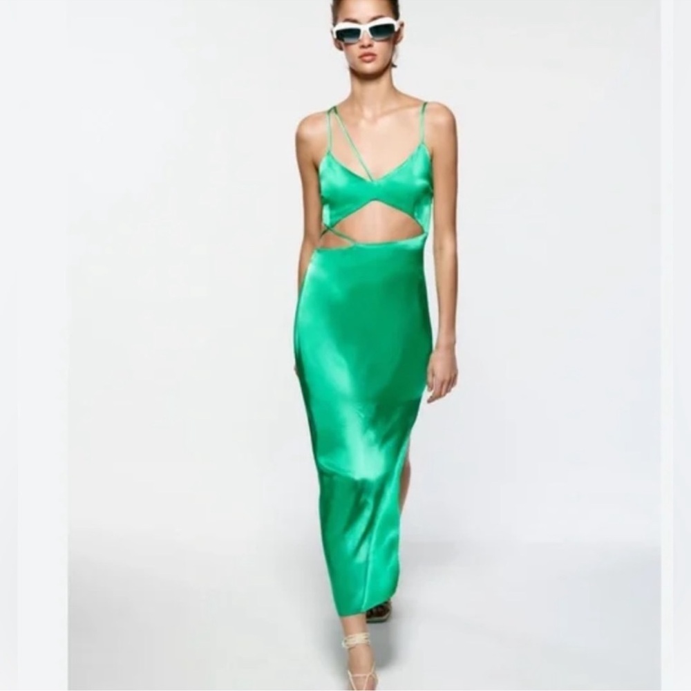 Vibrant Green Cutout Satin Dress